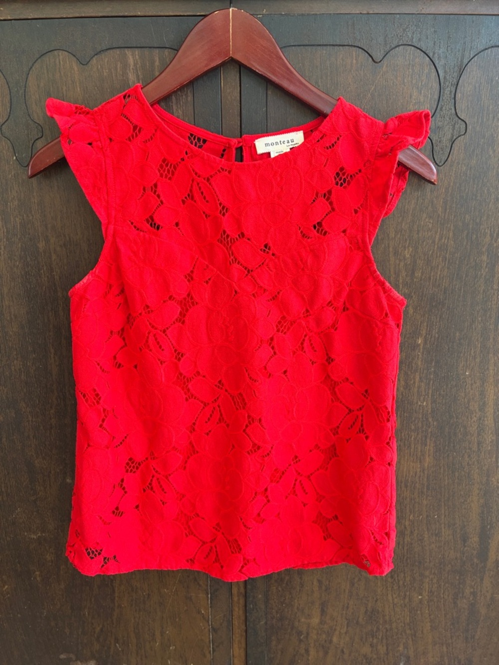 Monteau Red Lace Flutter Sleeve Camisole Top  Sz S